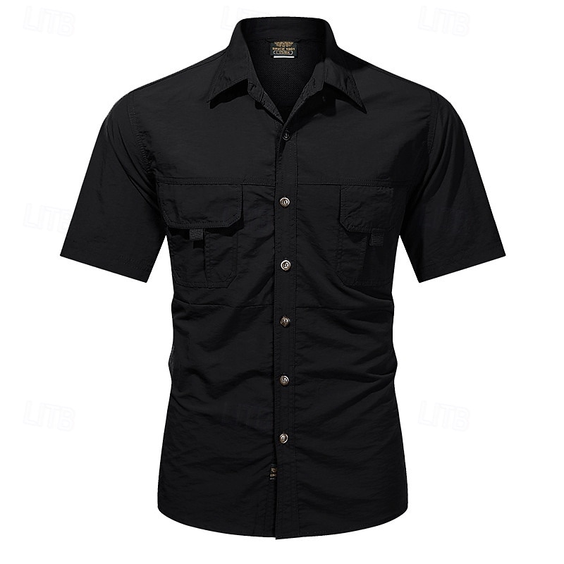 Men's Cargo Shirt Hiking Shirt Short Sleeve Turndown Top Outdoor Lightweight Breathable Cotton Dark Grey Black Army Green Tennis Golf Running4