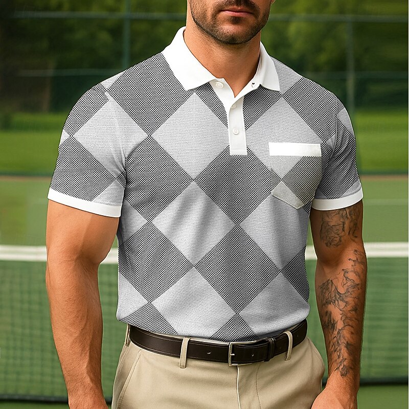 Men's Color Block Polo Short Sleeve Turndown Business Casual Daily Sports & Outdoor Athleisure Casual Daily Pocket Buttons Summer Robin's Egg Blue Grey Brown3