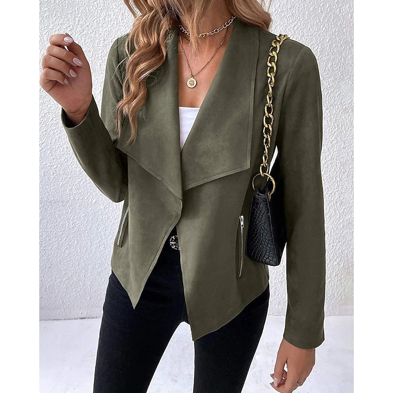 Women's Casual Jacket Comfortable Zipper Fashion Outdoor Plain Going out Weekend Open Front Regular Turndown Regular Fit Long Sleeve Outerwear Black Brown Army Green Fall Winter4