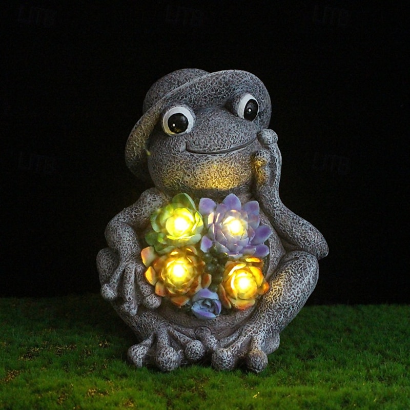 1 Pc Outdoor Solar Hat Frog Handheld Luminous Succulent Decorative Light Summer Courtyard Garden Lawn Path Pond Landscape Light3
