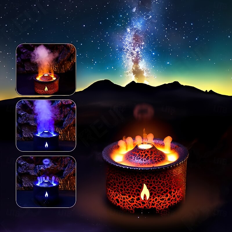 Volcanic Flame Aroma Diffuser with LED Night Light - Portable Essential Oil Humidifier Auto Shut-Off 2 Color Modes Ideal for Home & Office2