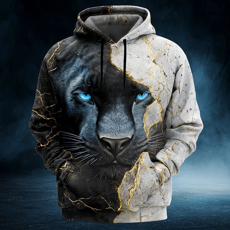 Men's Tiger 3D Hoodies Sweatshirt Cool Party Long Sleeve Crew Neck Club Streetwear Yellow Red Drawstring 3D Fall Winter Designer