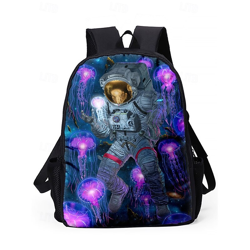 3-Piece Space Astronaut School Backpack Set with Jellyfish Print – Includes Lunch Bag & Pencil Case – Stylish Galaxy Design for Kids, Teens and Students, Ideal for School and Travel Vincent Hie4