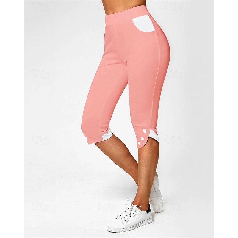 Women's Capri Pants Leggings Cozy Leggings Casual Athleisure Calf-Length High Waist Color Block Elastic Waist Breathability Stretchy Vacation Street Daily Wear Black White Pink Summer Fall Regular Fit2