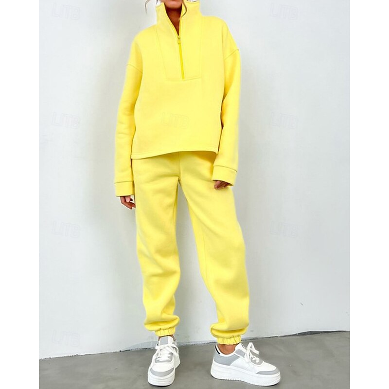 Women's Tracksuit Sweatpants Pullover Sweatshirt Zipper Pocket Solid Colored Clothing Suit Fall Black Yellow Spandex Workout Athleisure Running Thermal Warm Windproof Long Sleeve Sport Activewear4