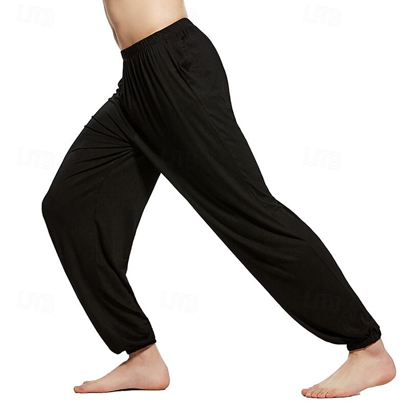 Men's Yoga Pants Harem Pants Bloomers Lightweight High Waist Gym Pilates Zumba Bottoms Solid Color Dark Grey Black White Modal Fall Sports Activewear Micro-elastic Loose Fit4