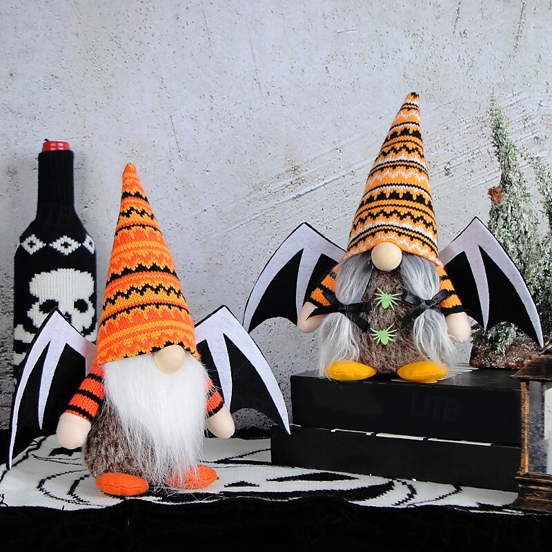 Halloween Plush Gnome Doll with Wings, Cute No-Face Knit Stuffed Toy for Spooky Festival, Halloween & Christmas Gift Decoration2