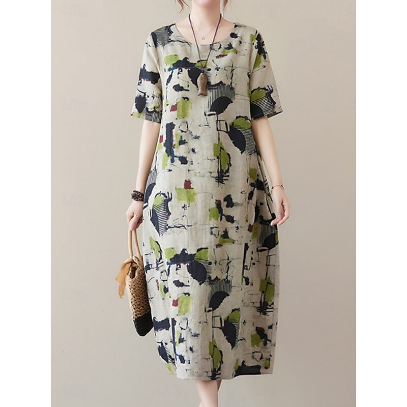 Women's Maxi Dress Summer Dress Casual Daily Regular Fit Graphic Short Sleeve Crew Neck Gray Summer3