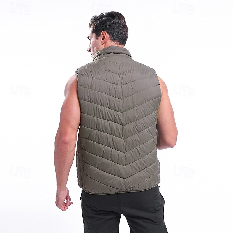 Men's Hiking Vest Quilted Puffer Vest Sleeveless Vest Outdoor Thermal Warm Lightweight Breathable Winter Zipper Polyester Camo Black Army Green Khaki Hunting Fishing Climbing2