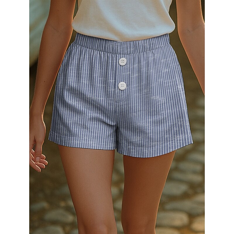 Women's Chinos Shorts Vacation Vintage Ethnic Style Short High Waist Graphic Striped Buckle Print Soft Outdoor Breathable Micro-elastic Formal Outdoor Vacation Robin's Egg Blue Violet Pink Green