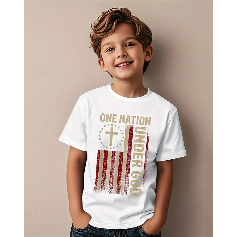 American Independence Day Boys' 3D Flag T shirt Tee Short Sleeve Summer Spring Fashion Basic Kids 4-12 Years Crew Neck Outdoor Casual Daily Regular Fit4