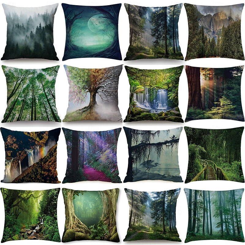 Landscape Forest Decorative Toss Pillows Cover 1PC Soft Square Couch Cushion Case Pillowcase for Bedroom Livingroom Sofa Chair2