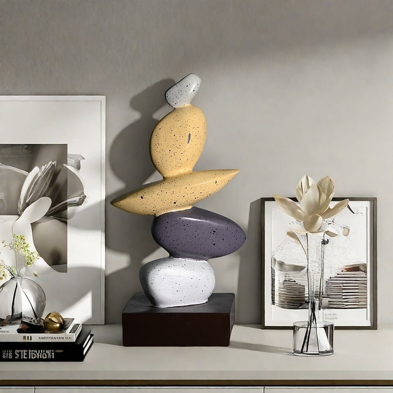 Resin Feng Shui Decor Ornament, 'Rolling Stone Brings Luck' Modern Entryway Figurine, Minimalist Home Decor Sculpture, Housewarming Gift for Living Room or Office2