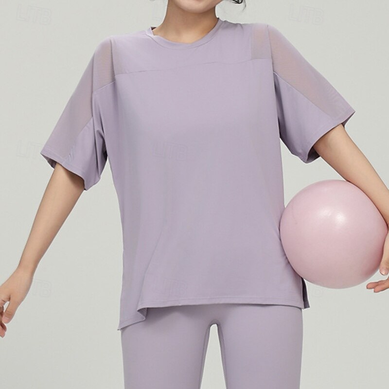 Women's Sports T-shirts Breathable Loose Short Sleeve Sports Solid Color Top For Gym Athletic Pilates Activewear2