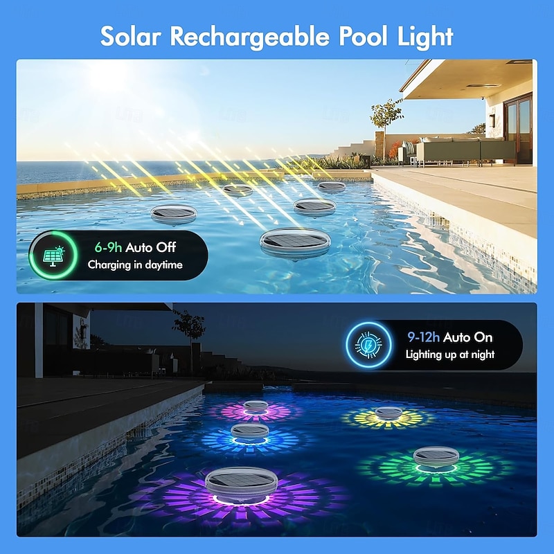 Solar Rechargeable Floating Pool Lights That Float with Remote Control 9 Lighting Timing Mode Waterproof for Inground Pool Bathroom Bathtub Pool Party4