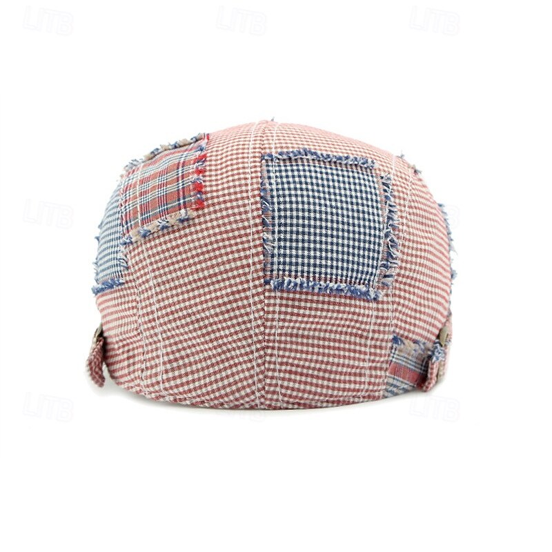 Men's Flat Cap Ascot Hat Newsboy Hat Red Green Cotton Patchwork Fashion Casual Street Daily Plaid Adjustable Sunscreen Breathable4