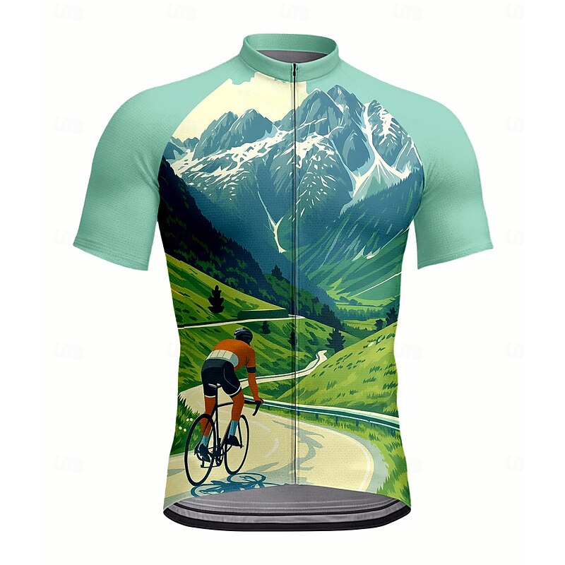 Men's Cycling Jersey Graphic Geometric Short Sleeve Bike Jersey Top with 3 Rear Pockets UV Resistant Quick Dry Front Zipper Reflective Strips Sports Green Clothing Apparel