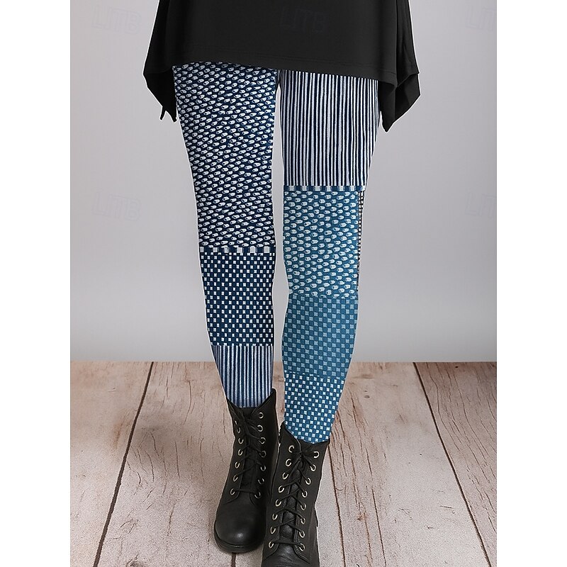 Women's Leggings Vacation Vintage Ethnic Style Ankle-Length High Waist Graphic Abstract 3D Print Quick Dry Breathability Soft Stretchy Outdoor Home Causal Black White Yellow Blue Fall Regular Fit3