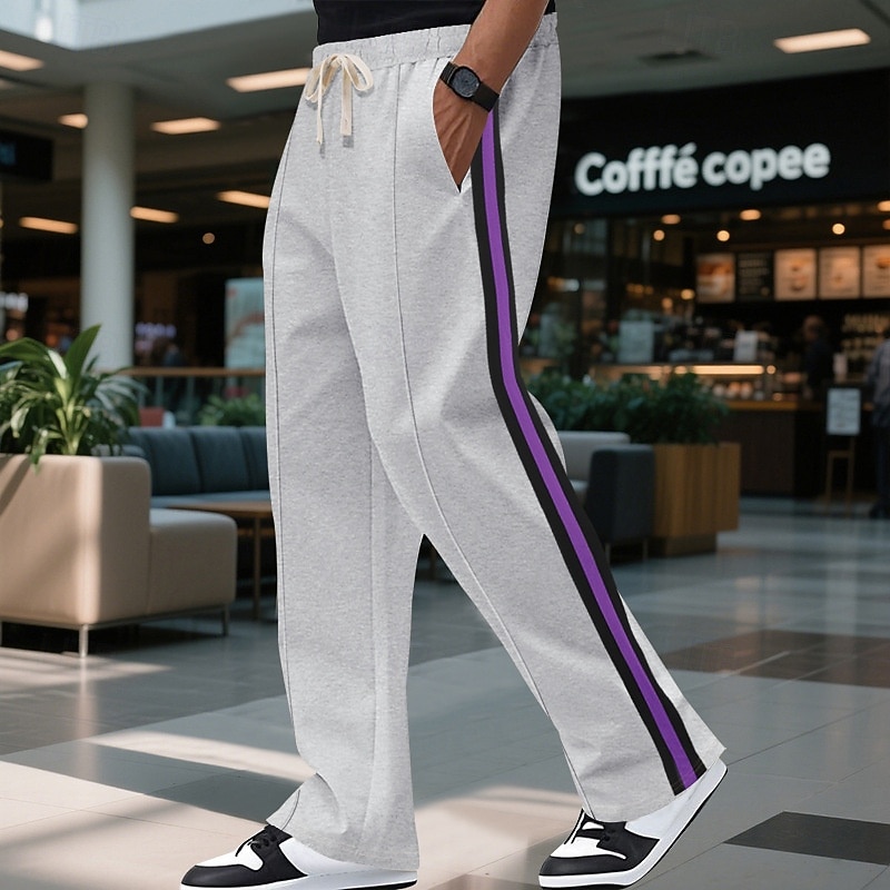 Men's Sweatpants Trousers Casual Pants Running Pants Sports Pants Drawstring Side Stripe Elastic Waist Color Block Comfort Full Length Outdoor Casual Daily Streetwear Hip Hop Black Khaki