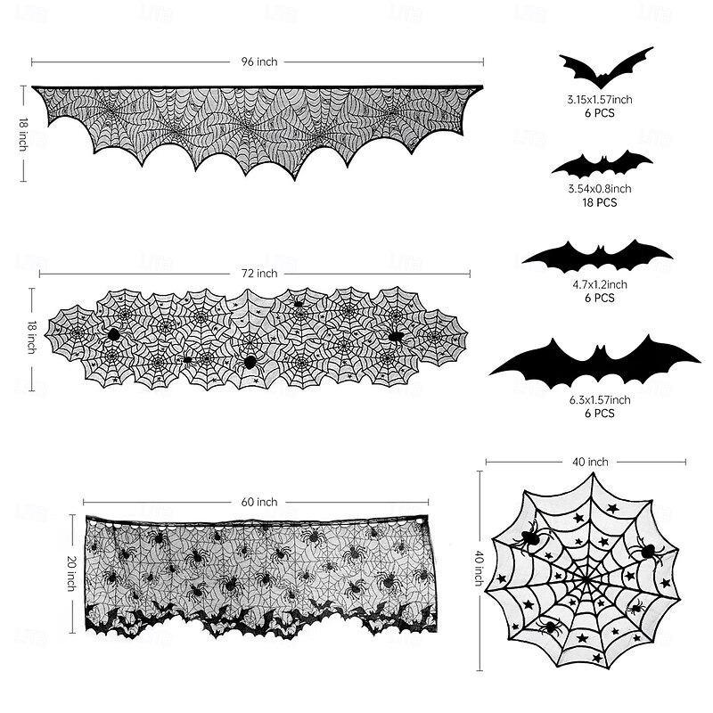 Halloween Spider Decorations Set-Halloween Black Spider Web Tablecloth,Halloween Table Runner,Halloween Spider Web Lamp Shades,36pcs Scary 3D Bat for Halloween Party4