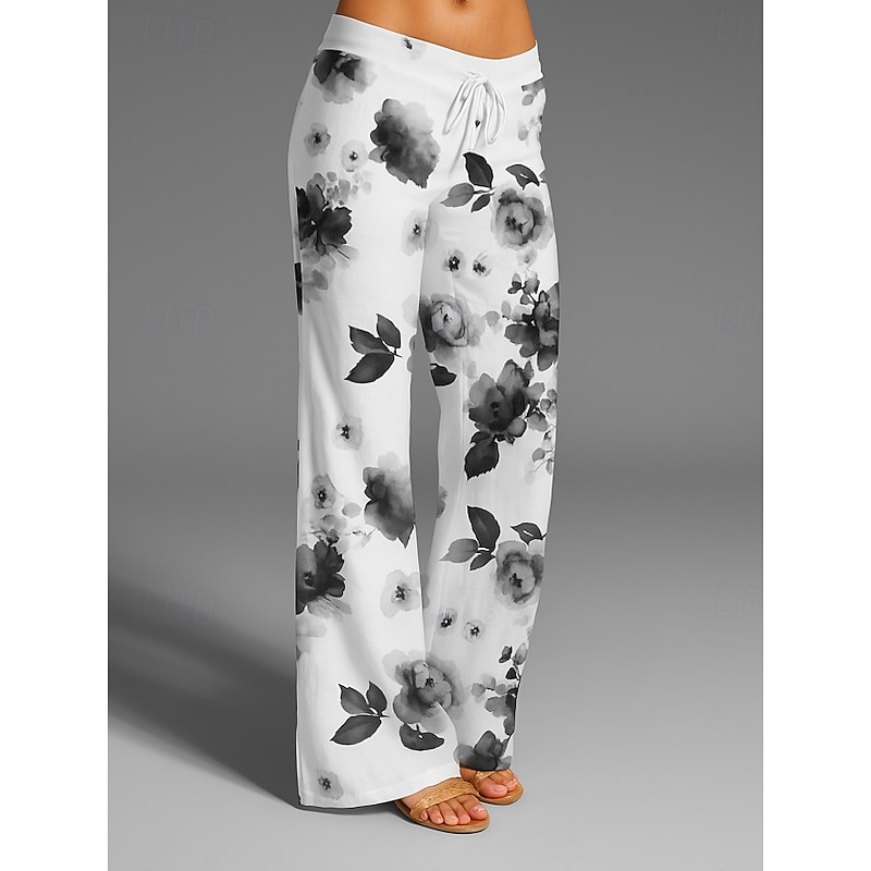 Women's Culottes Wide Leg Wide Leg Chinos Vacation Vintage Ethnic Style Full Length High Waist Floral Graphic Quick Dry Breathability Soft Inelastic Outdoor Vacation Sport Black Blue Purple Green2