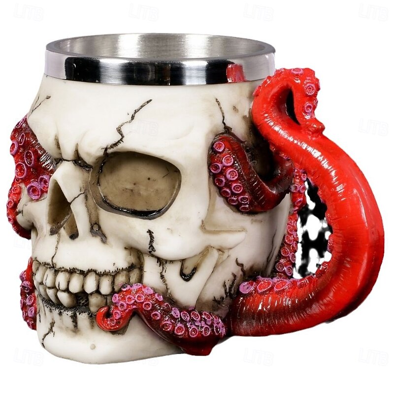 Halloween Skull Mug Stainless Steel Skull-Shaped Beer Goblet Spooky Stemmed Drinkware, Unique Halloween Gift, Fun Party Mug, Perfect for Bars and Collectors4