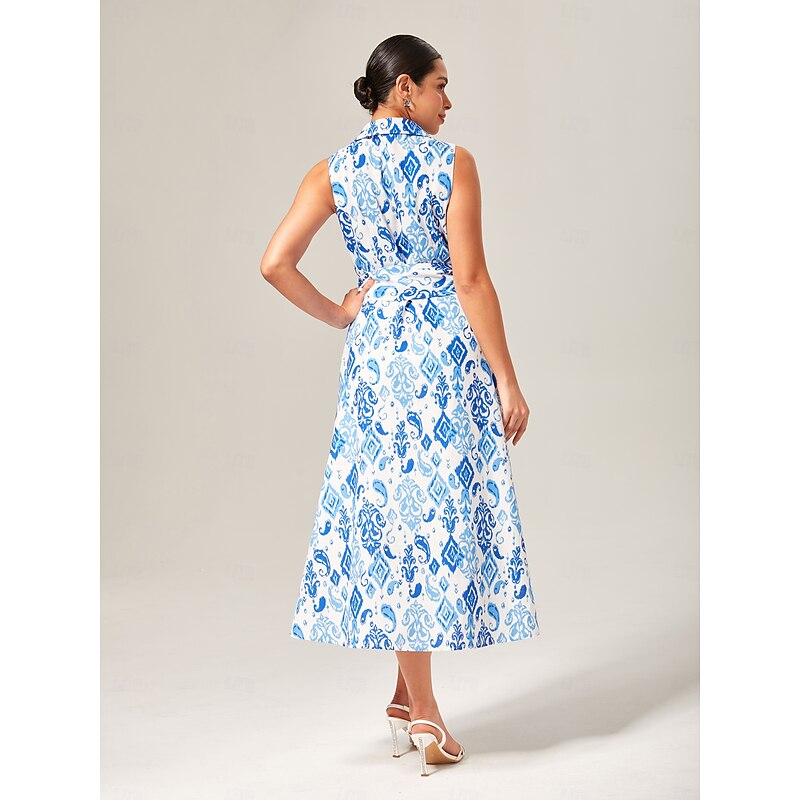 Monochrome Print Linen Look Midi Shirt Dress3