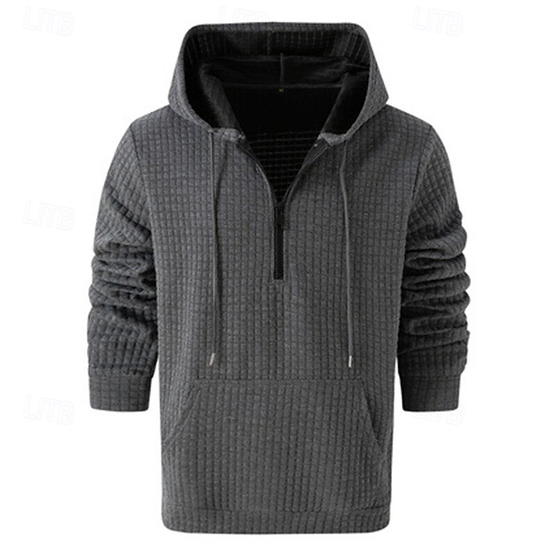 Men's Hoodie Quarter Zip Hoodie Black White Navy Blue Orange Light Grey Hooded Plain Jacquard Pocket Ribbed Textured Sports & Outdoor Daily Holiday Polyester Streetwear Basic Casual Spring Autumn4