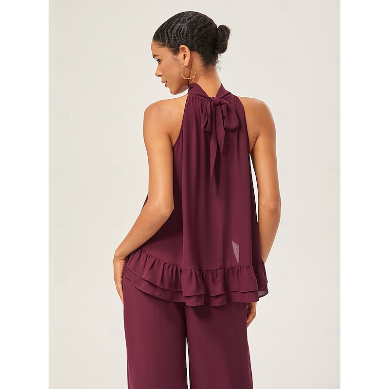 Romantic Ruffled Chiffon Halter Top2