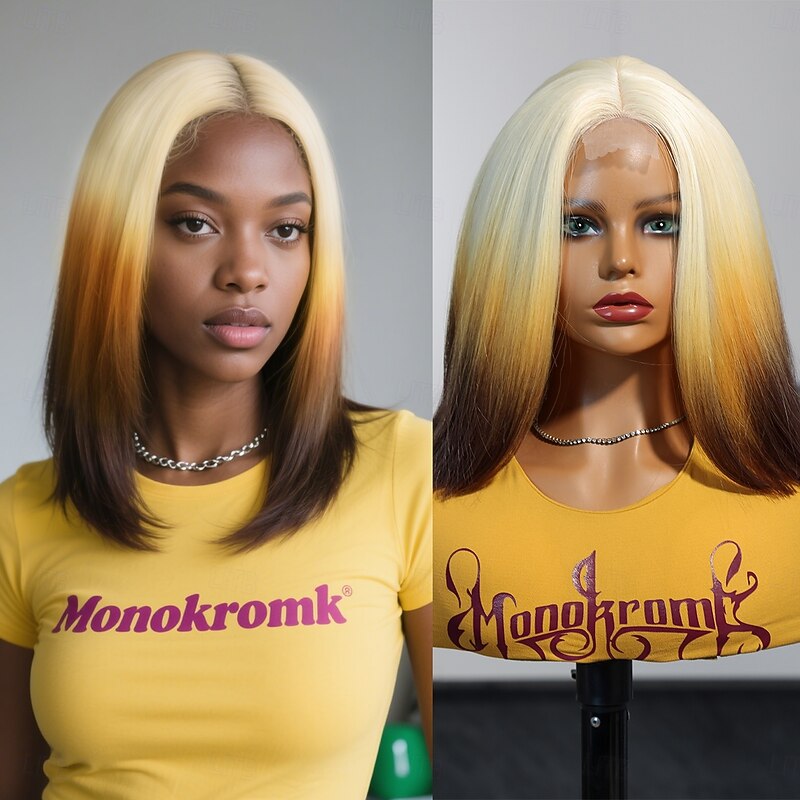 Synthetic Lace Wig Yaki Straight Style 12 inch Multi-color Middle Part U Part Wig Women's Wig A3
