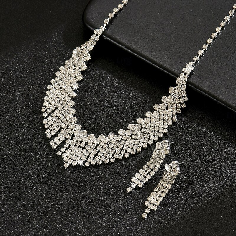 Bridal Jewelry Sets Two-piece Suit Imitation Diamond 1 Necklace Earrings Women's Elegant Stylish Sweet Lovely Tassel Fringe Love Precious Jewelry Set For Wedding Gift4