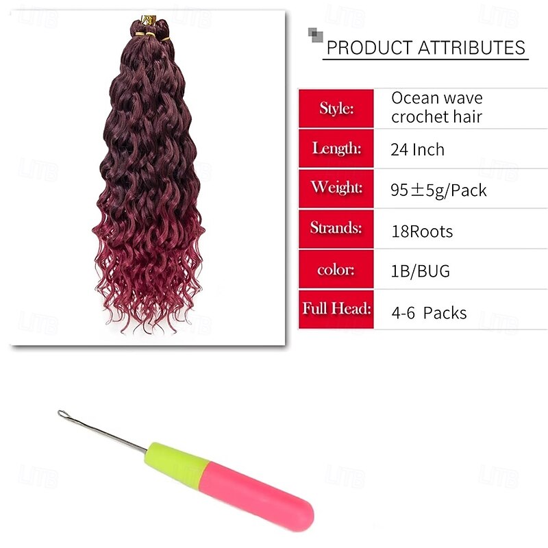 Ocean Wave Crochet Hair 24inch Deep Wave Curly Crochet Hair For Women Burgundy Hawaii Curly Braiding Hair Synthetic Bohemian Crochet Braid Water Waves Crochet hair Extensions3