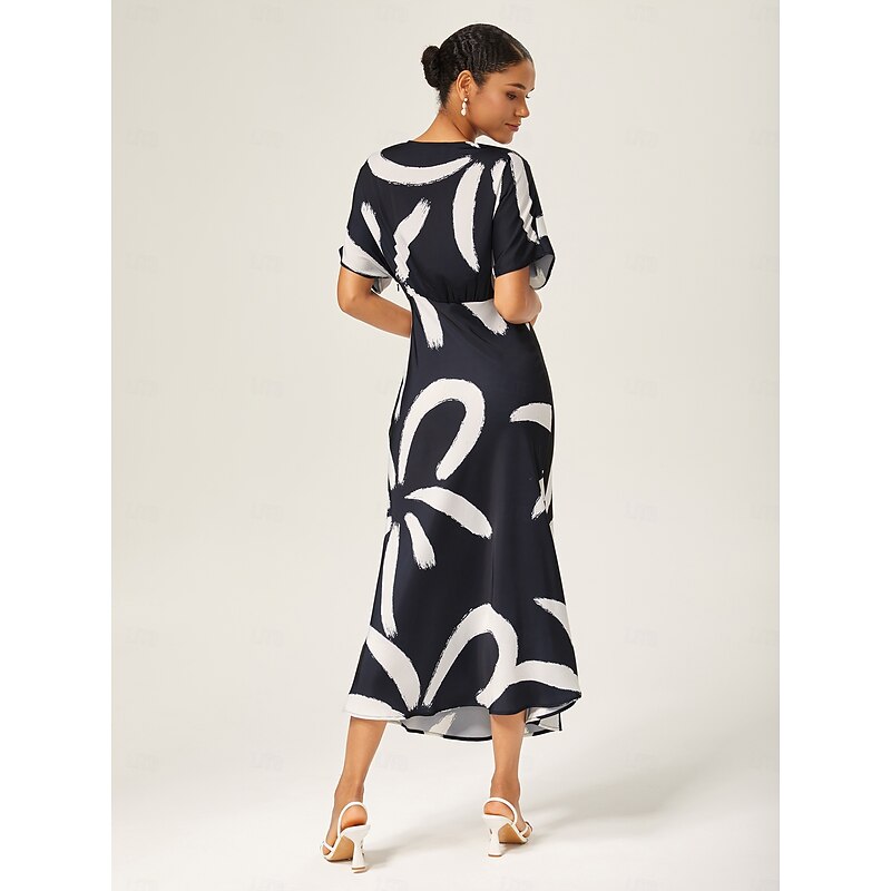 Women's Women Casual Dress Long Dress Maxi Dress Black-white Short Sleeve Abstract Summer V Neck Elegant Vacation XS S M2