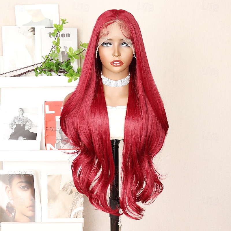 Synthetic Lace Wig Body Wave Style 30 inch Red Middle Part 13x6 Lace Front Wig Women's Wig Red / White2