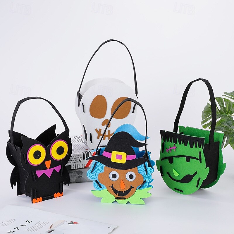 Halloween Pumpkin Buckets for Kids Trick or Treat Bags Portable Party Favor Bags Felt Candy Baskets Halloween Table Decorations2