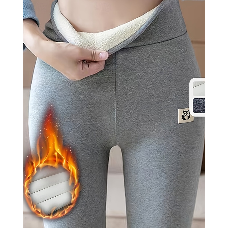 Women's Fleece Pants Leggings Cozy Fleece Lined Streetwear Casual Full Length Natural Plain Elastic Waist Thermal Warm Daily Wear Going out Streetwear Light Grey Dark Gray Winter Regular Fit