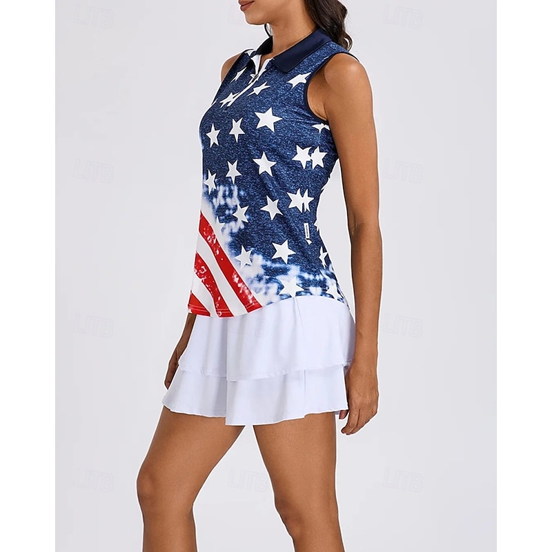 Women's Graphic National Flag Sport Shirt Golf Polo Shirt Tennis Shirt Sleeveless Zipper High Elasticity Moisture Wicking Breathable Tennis Golf Pickleball Turndown Zip Collar Shirt Top Dark Blue4