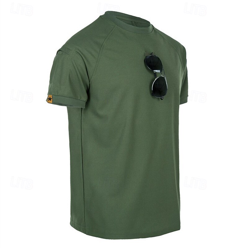 Men's Hiking top Hiking T shirt Short Sleeve Crew Neck Top Outdoor Quick Dry Lightweight Breathable Polyester Black Green Khaki Tennis Golf Running2