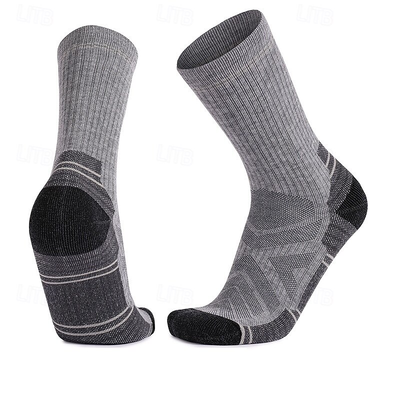 1 Pair Men's merino wool socks Hiking Socks Running Socks Sports Socks Thermal Warm Breathable Anti Blister Thick Winter Outdoor quarter crew Patchwork Merino Wool Black Royal Blue Light Grey for Ski4