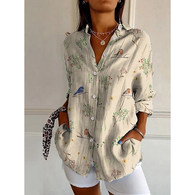 Women's Shirt Floral Vintage Ethnic Long Sleeve Shirt Collar Regular Tops Daily Holiday Buttons Print Apricot Beige Spring Fall3