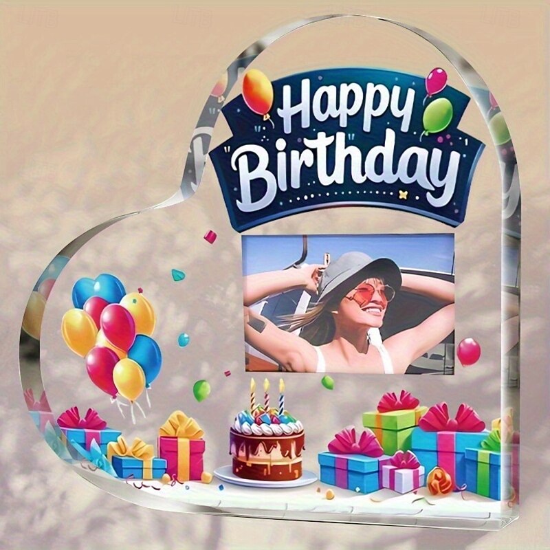 Personalized Photo Heart-Shaped Acrylic Plaque, Customizable Birthday Gift for Mom, Dad, Friends, Unique Desktop Display, Anniversary and Special Occasion Keepsake