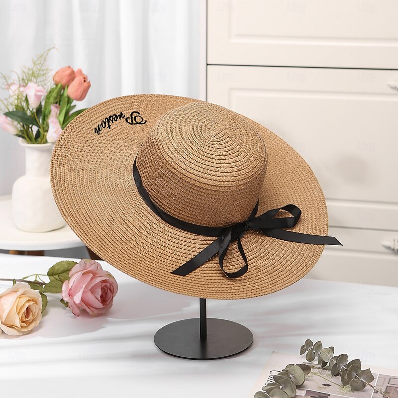 Personalized Embroidered Sun Hat with Custom Name, Foldable Beach Hat for Women, Customizable Vacation Gift for Mom, Wife, Girlfriend, Windproof Wide Brim Hat4