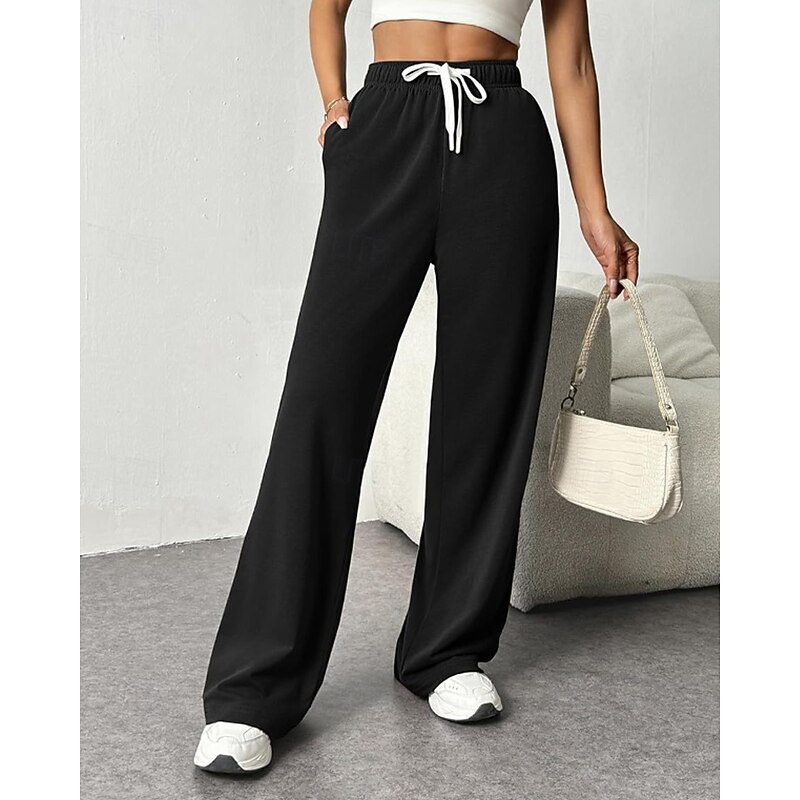 Women's Slacks Pants Trousers Streetwear Casual Full Length Natural Plain Pocket Elastic Drawstring Design Comfy Outdoor Comfortable Outdoor Vacation Holiday Dark Grey Grey Black Dark navy Fall2