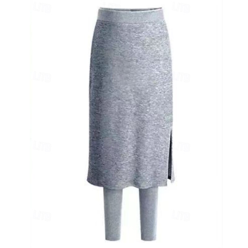 Women's Fleece Pants Leggings Skort Streetwear Casual Full Length Natural Plain Elastic Waist Split Thermal Warm Comfy Outdoor Vacation Going out Black Light Grey Dark Gray Fall Regular Fit2