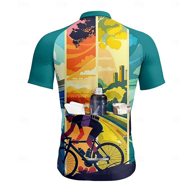 Men's Women's Cycling Jersey Graphic Geometric Short Sleeve Bike Jersey Top with 3 Rear Pockets UV Resistant Quick Dry Front Zipper Reflective Strips Sports Green Clothing Apparel2