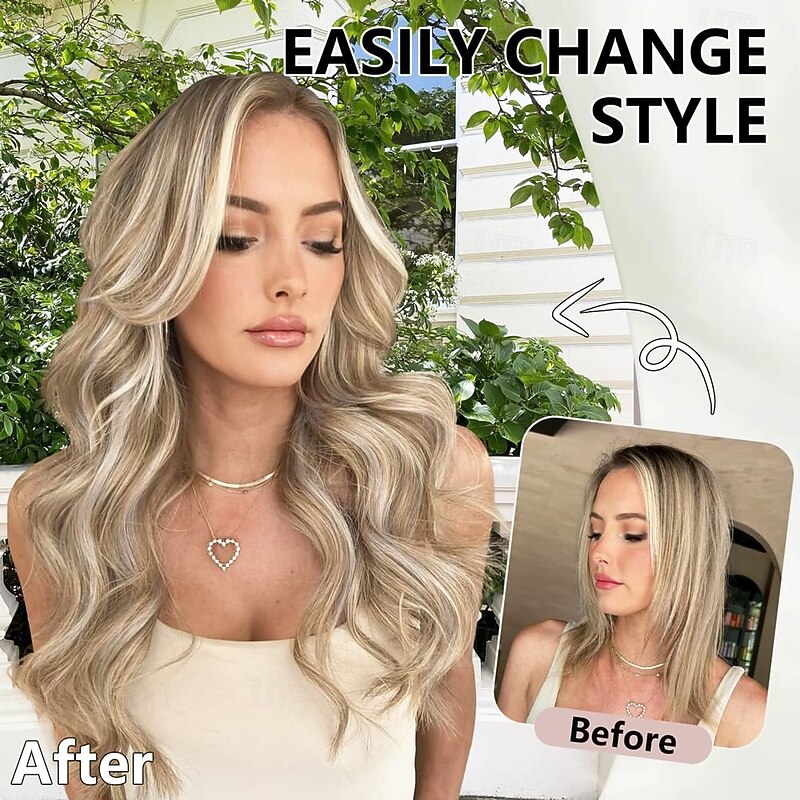 Hair Extensions 4PCS Clip in Hair Extensions20 Inches Beach Blond Long Wavy Natural Soft Synthetic Hairpieces for Women3