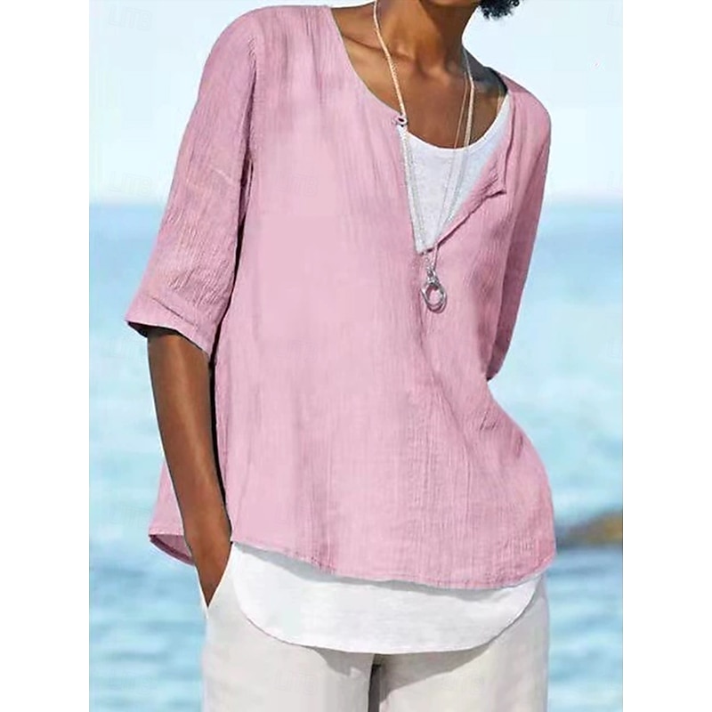 Women's Shirt Solid Color Plain Daily Casual Short Sleeve V Neck Notched Neck Crop Tops Daily Holiday Beach Wear Blush Pink Black White Yellow Sky Blue Summer Spring Fall