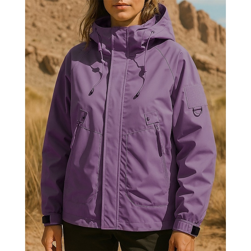 Women's Outdoor Jacket Hiking Jacket Raincoat Outdoor Waterproof Quick Dry Lightweight Elastic Hiking Outfits Hiking Clothes Spring Autumn / Fall Jacket Tennis Golf Running Solid Color Black Purple4
