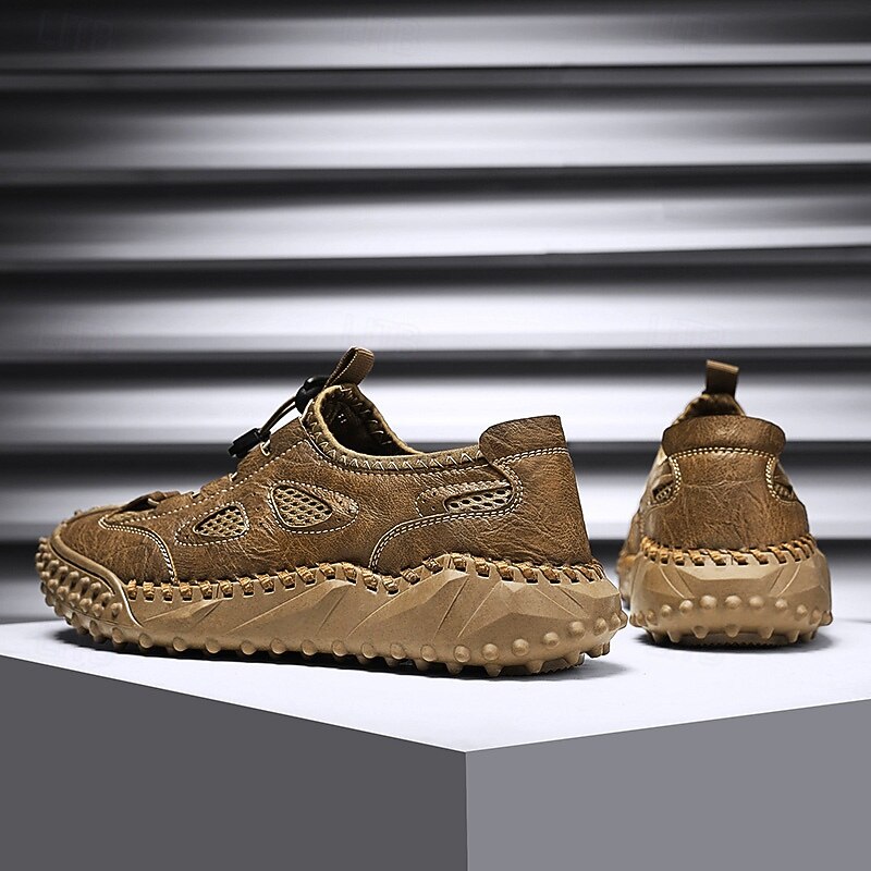 Men's Tan Slip-on Casual Sandals with Elastic Laces and Comfortable Footbed for Beach Trips, Vacations and Relaxed Outdoor Activities4