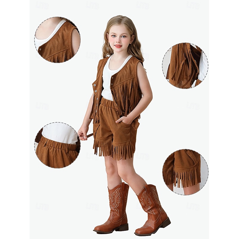 Cowgirl Halloween Outfits Career Role Play Cosplay Fringe Kid's Girls' Halloween Carnival World Book Day Performance Educational Dress Up School Event Dress Up Easy Halloween Costumes Dress Up3